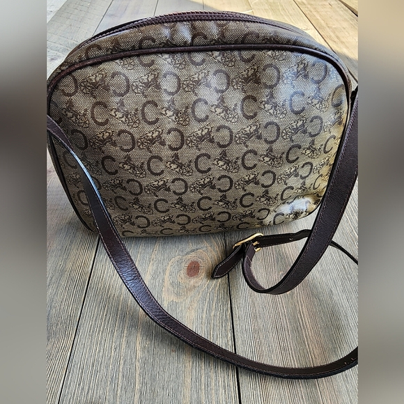 Celine Brown & Tan Carriage Monogram Vintage Crossbody Canvas Bag EUC - Picture 1 of 13